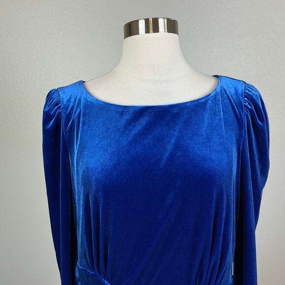 Velvet Long Sleeve Cocktail Dress Blue Size 10 Ralph Lauren Side Slit Sheath - Picture 7 of 14
